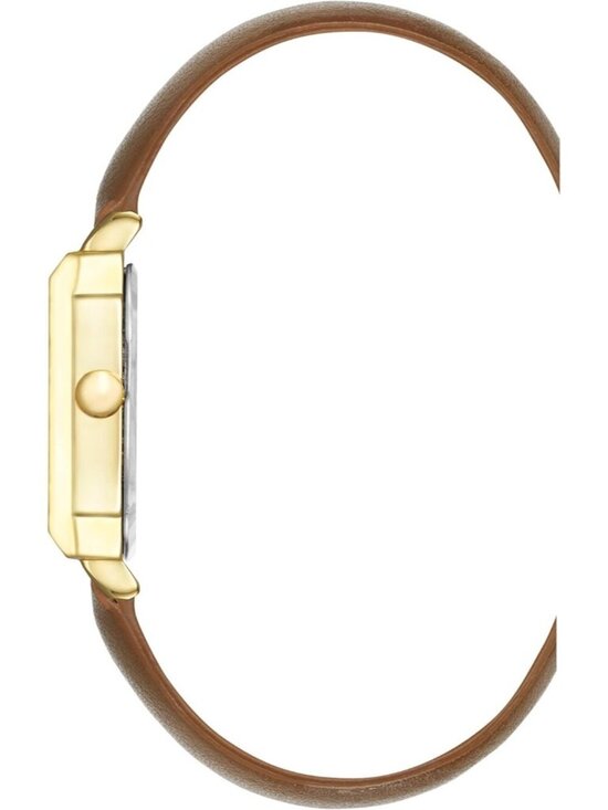 Nine West Women\'s Brown Analog Genuine Crystal Accented Strap Octagonal Watch
